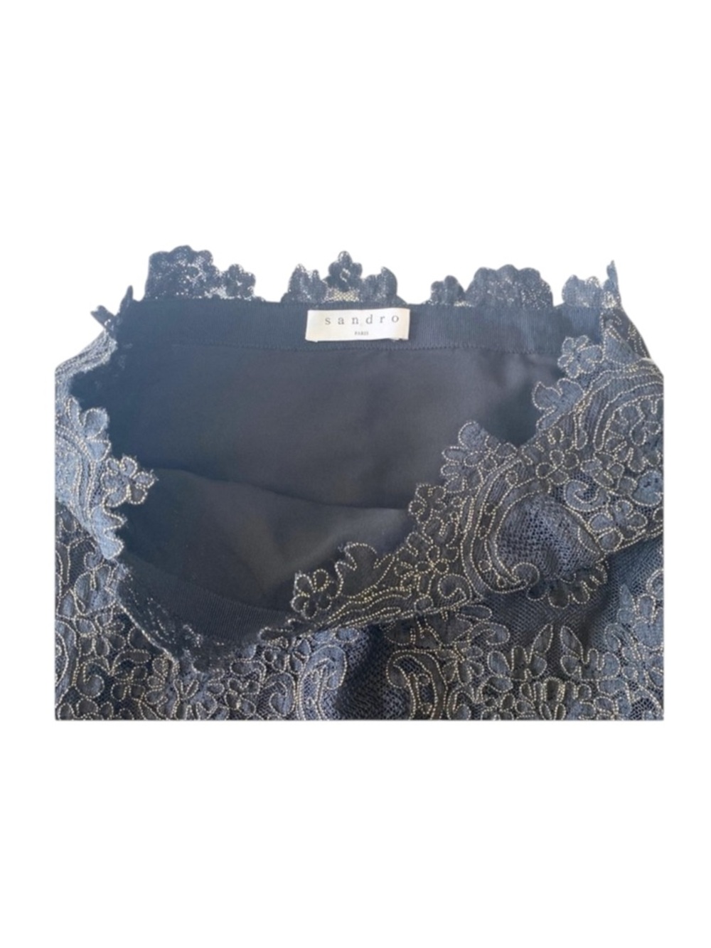 Sandro ✈︎ Rococo Metallic Guipure Lace Skirt ✈︎ aso Kristen Bell ✈︎ Black + Gold - Picture 11 of 16